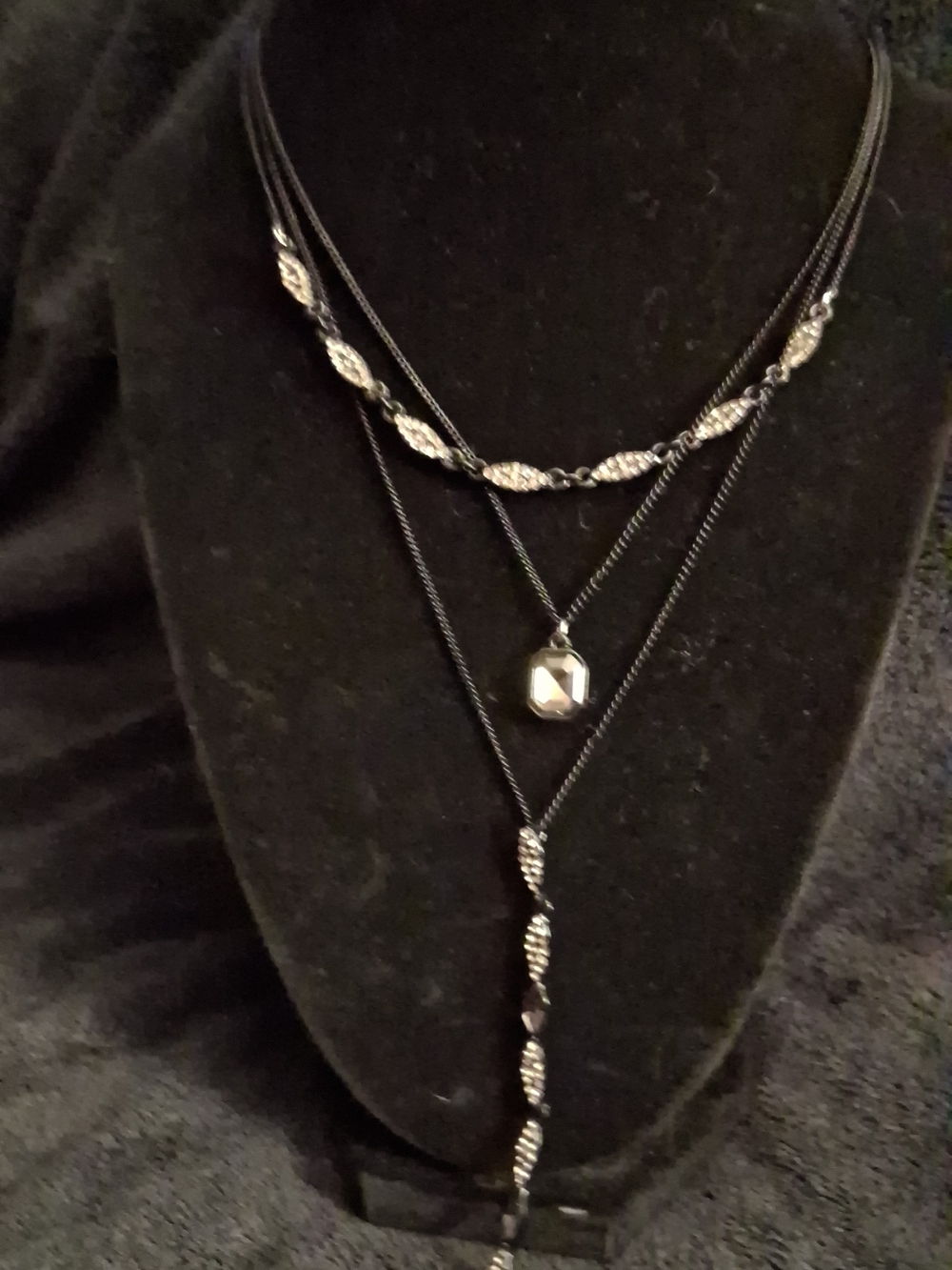 Layered Black and Silver Women's Necklace - Elegant Multi-Strand Pendant